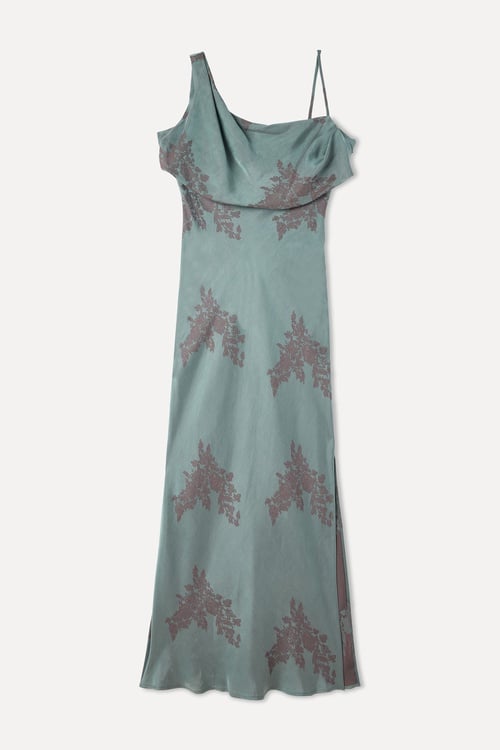  JAKARLI DESENLİ KOLSUZ YIRTMAÇLI UZUN ELBİSE