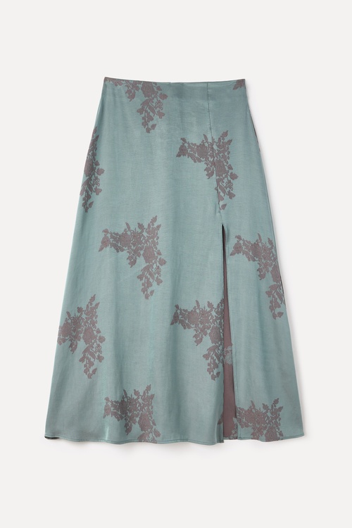  JAKARLI DESENLİ YIRTMAÇLI MİDİ ETEK