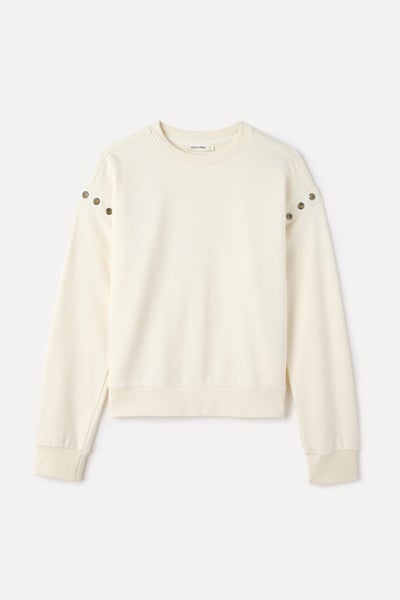 Mudo Kadın Ekru Kuş Gözü Detaylı Bisiklet Yaka Sweatshirt