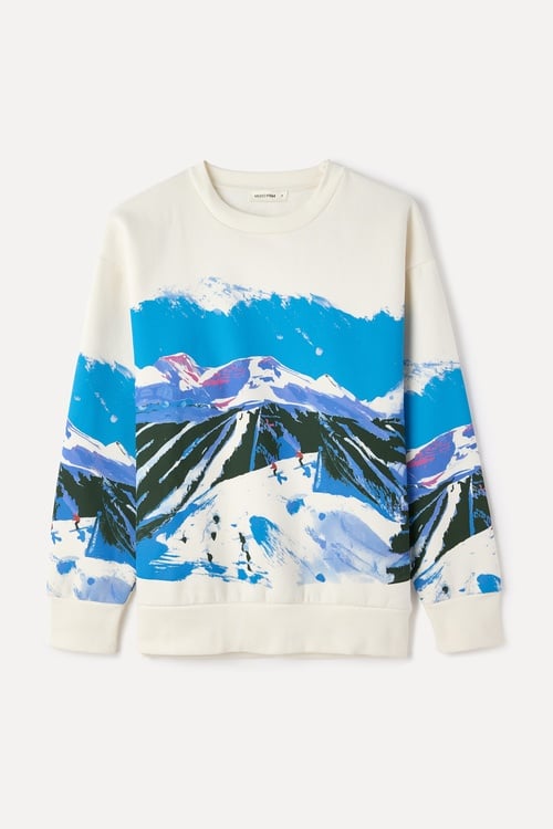 BASKILI BİSİKLET YAKA OVERSIZE SWEATSHIRT