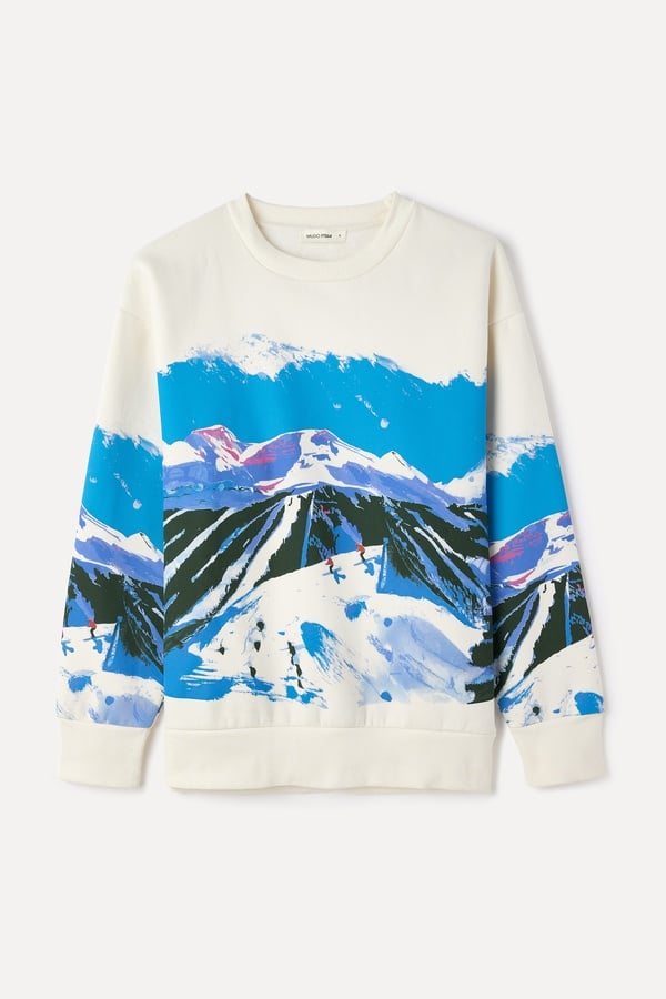 BASKILI BİSİKLET YAKA OVERSIZE SWEATSHIRT