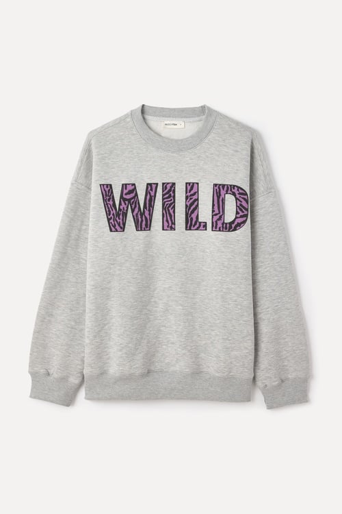 BASKILI BİSİKLET YAKA OVERSIZE SWEATSHIRT