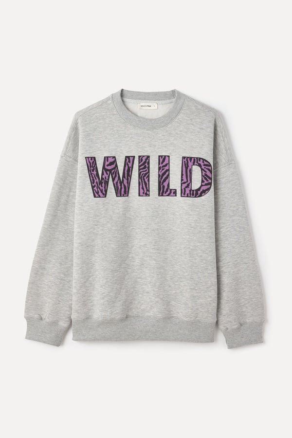 BASKILI BİSİKLET YAKA OVERSIZE SWEATSHIRT