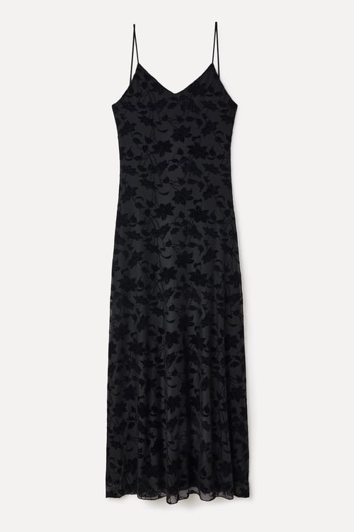  BASKILI KOLSUZ UZUN ELBİSE