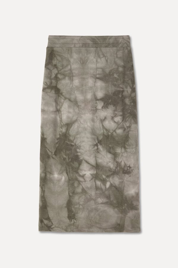 BASKILI YIRTMAÇLI MİDİ ETEK