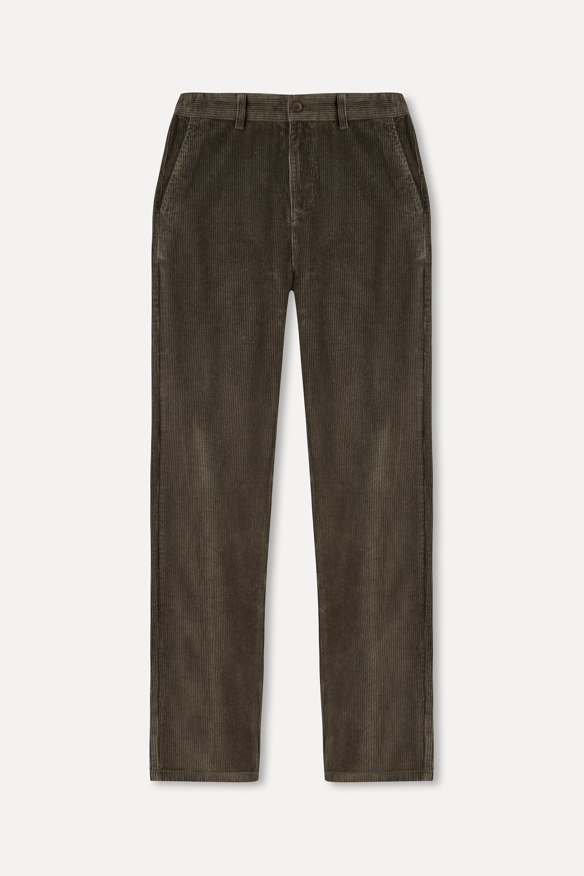 Erkek Haki Slim Straight Fit Kadife Pantolon