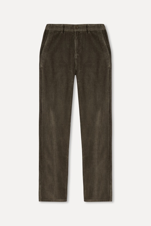  Erkek Haki Slim Straight Fit Kadife Pantolon