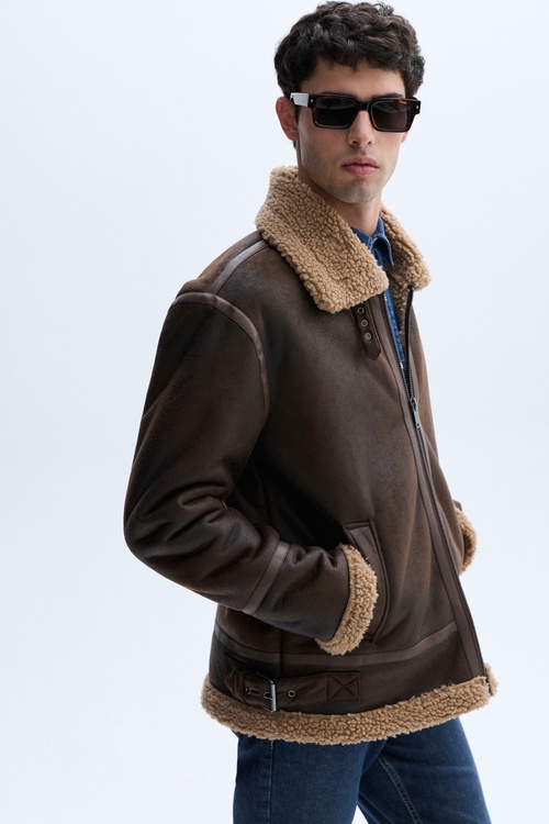  PELÜŞ DETAYLI DERİ GÖRÜNÜMLÜ MONT