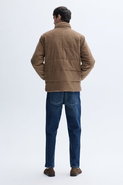 DİK YAKA KADİFE DOKULU PUFFER MONT