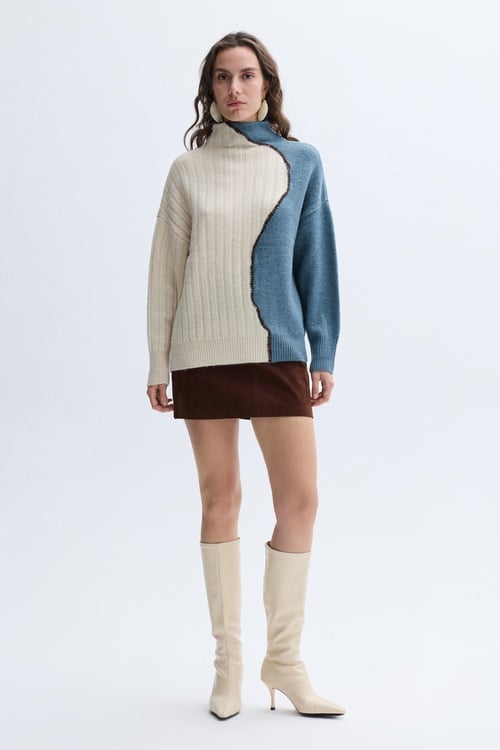 LOOSE FIT DİK YAKA RENK GEÇİŞLİ KAZAK