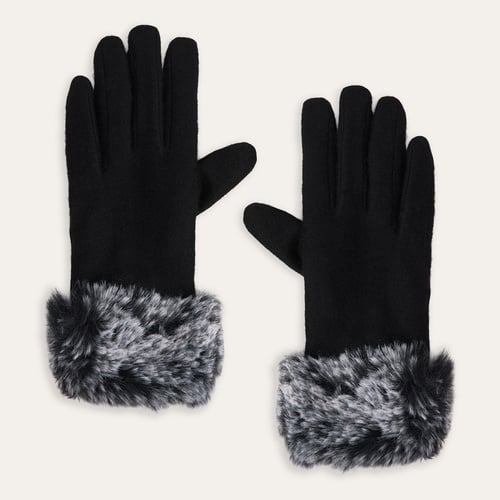 YÜN KARIŞIMLI PELÜŞ DETAYLI ELDİVEN