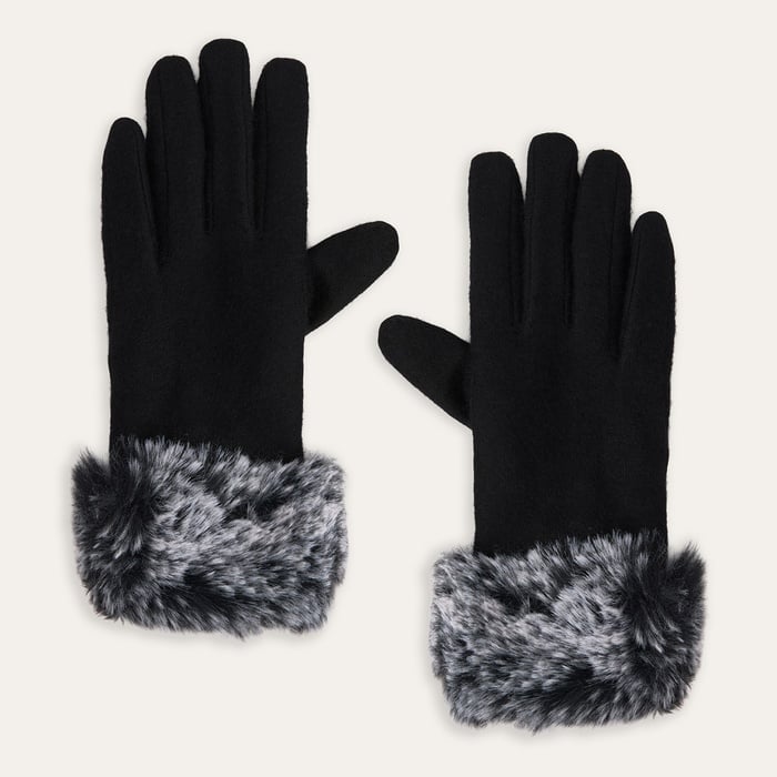 YÜN KARIŞIMLI PELÜŞ DETAYLI ELDİVEN