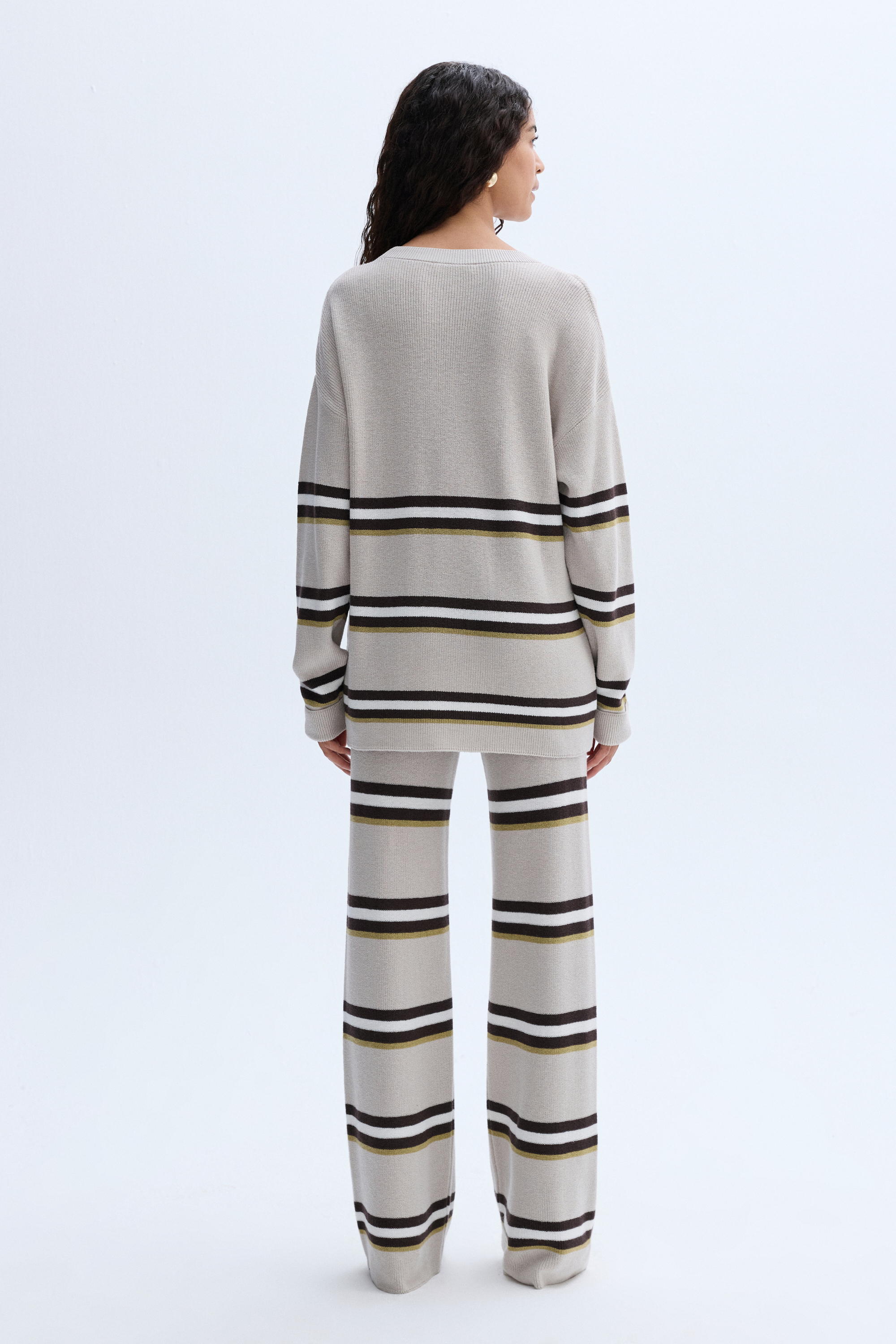 ÇİZGİLİ WIDE LEG BELİ BAĞLAMALI TRİKO PANTOLON