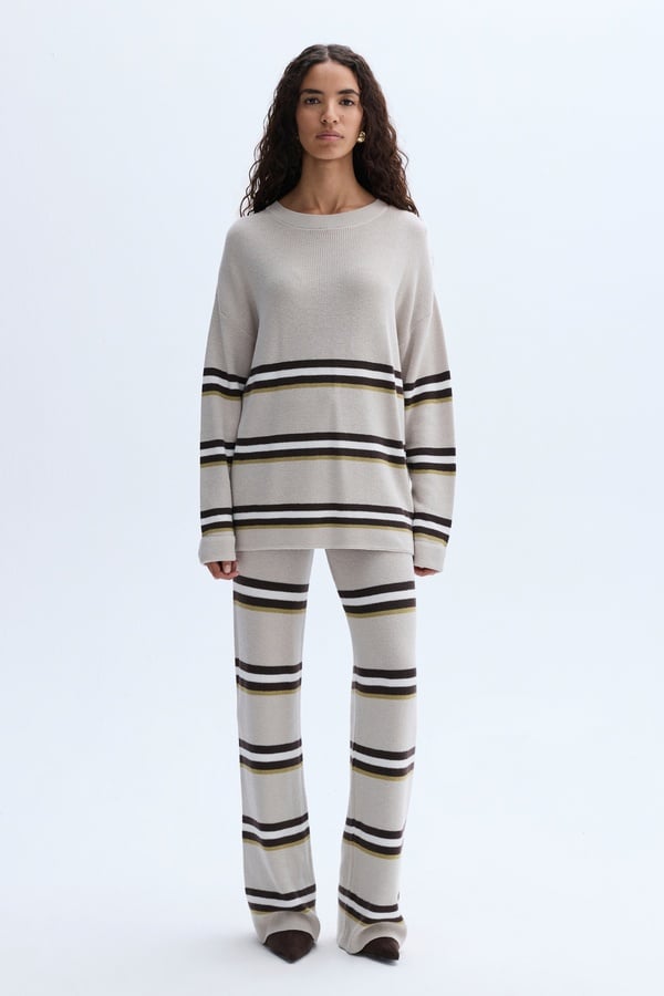 ÇİZGİLİ WIDE LEG BELİ BAĞLAMALI TRİKO PANTOLON