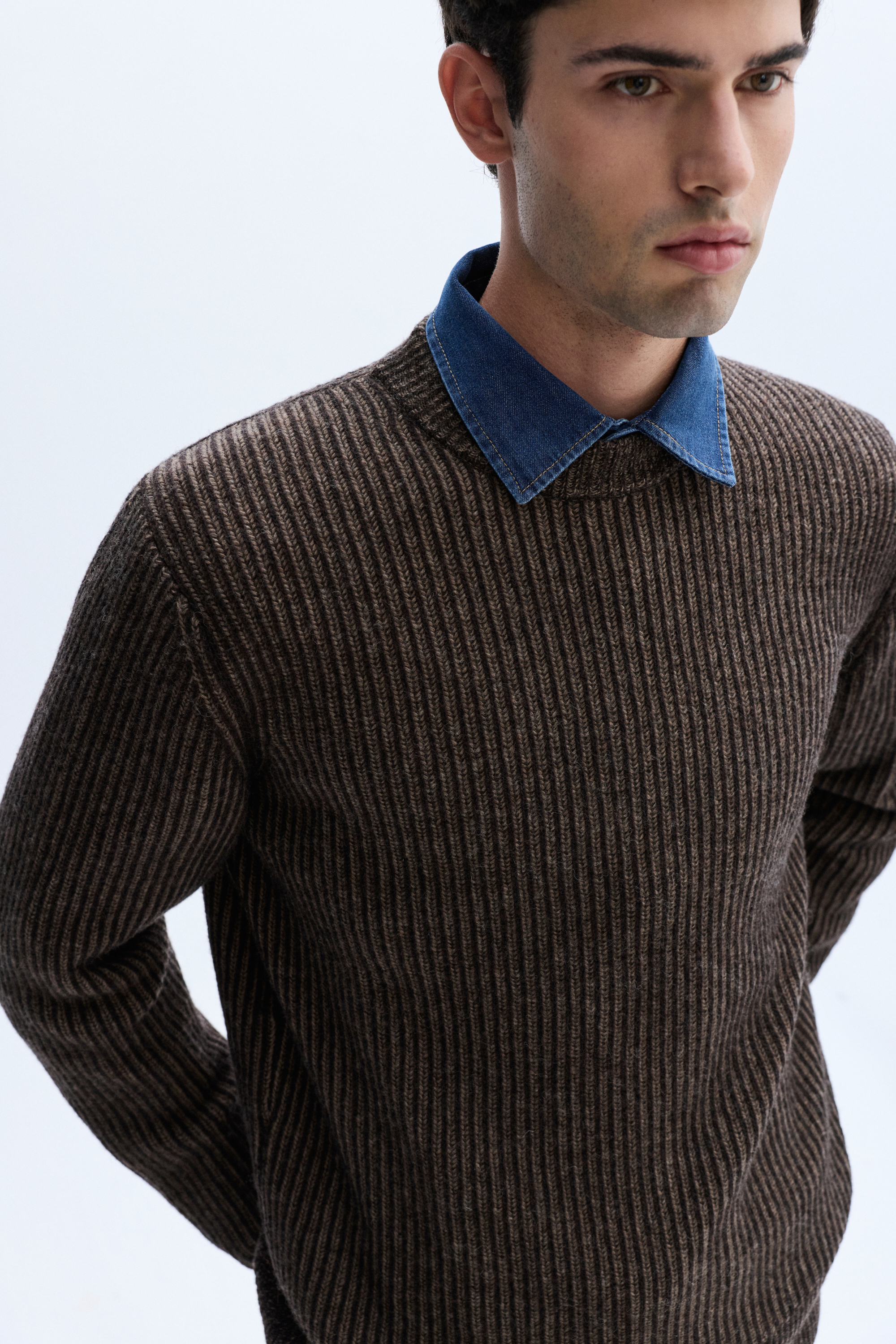 ÇİZGİLİ BİSİKLET YAKA YÜNLÜ KAZAK