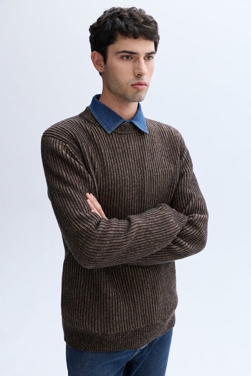 ÇİZGİLİ BİSİKLET YAKA YÜNLÜ KAZAK