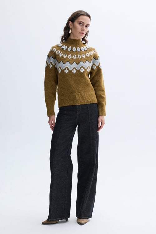 DİKİŞ DETAYLI KEMERLİ WIDE LEG PANTOLON