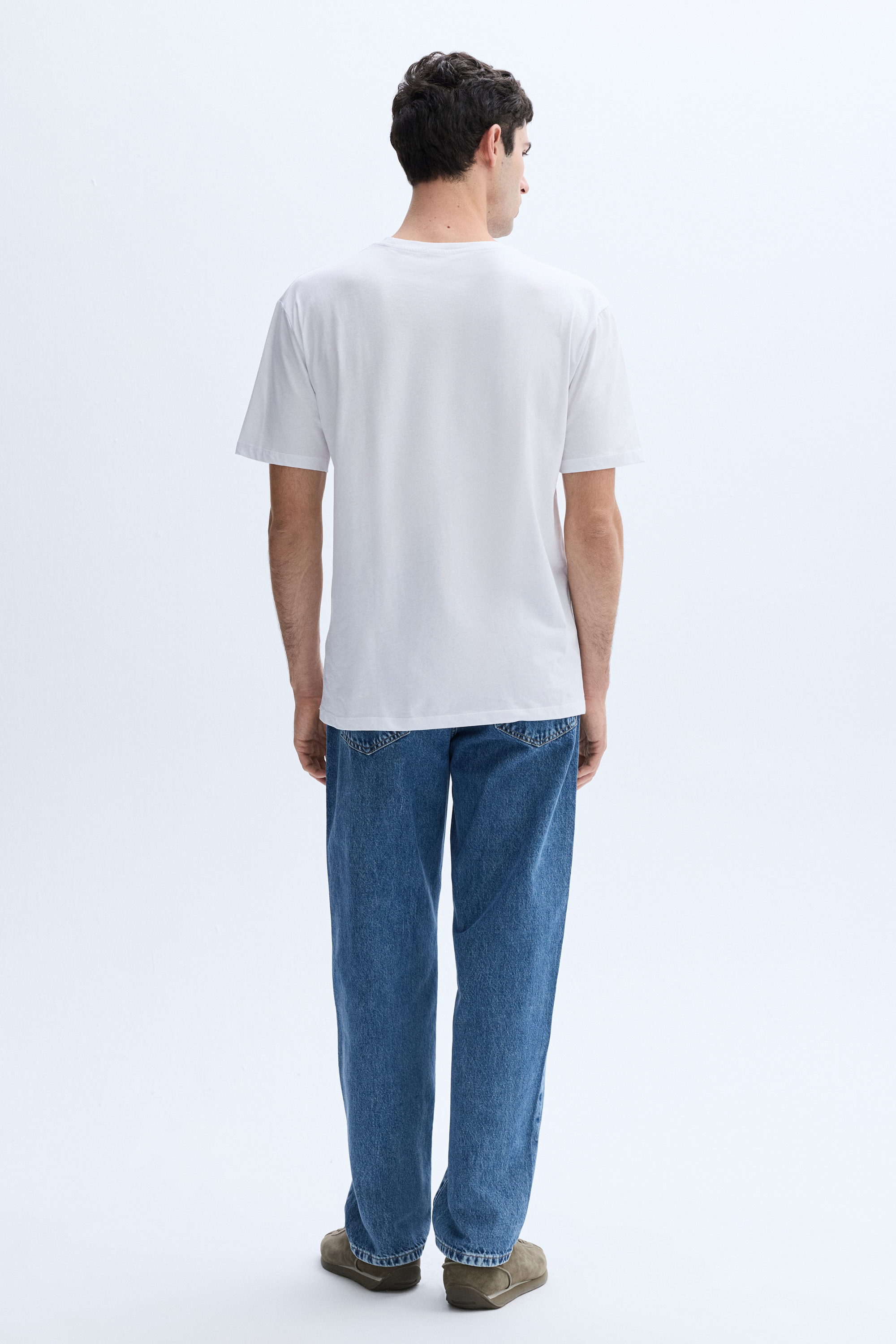 COMFORT FIT BASKILI BİSİKLET YAKA T-SHIRT