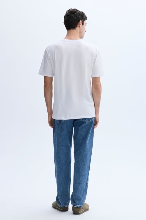 COMFORT FIT BASKILI BİSİKLET YAKA T-SHIRT