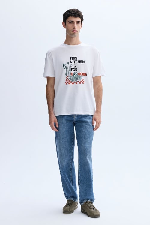 COMFORT FIT BASKILI BİSİKLET YAKA T-SHIRT