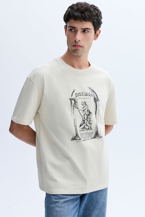 BASKILI BİSİKLET YAKA OVERSIZE T-SHIRT