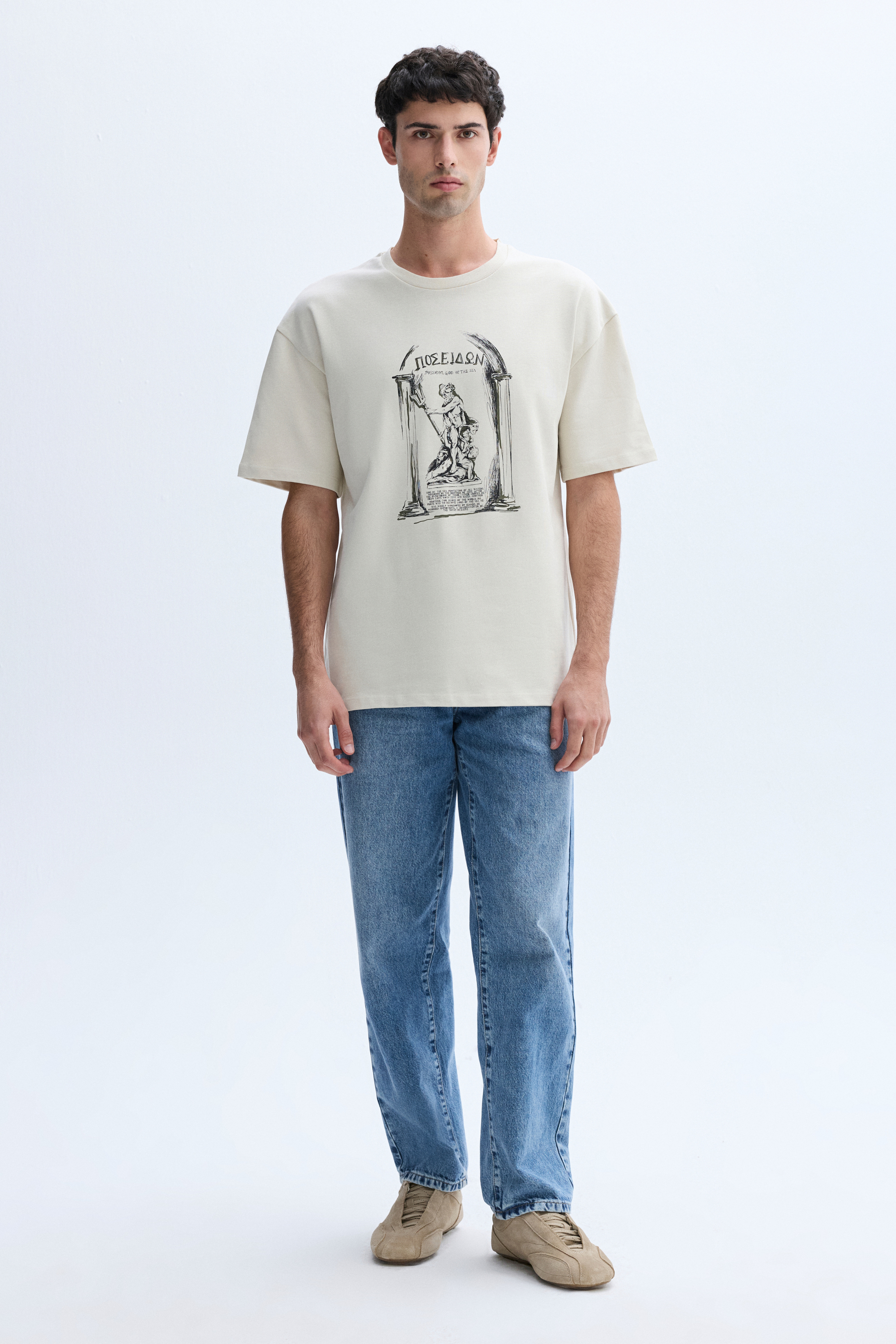 BASKILI BİSİKLET YAKA OVERSIZE T-SHIRT