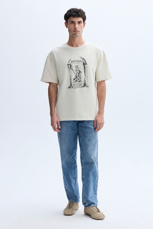 BASKILI BİSİKLET YAKA OVERSIZE T-SHIRT