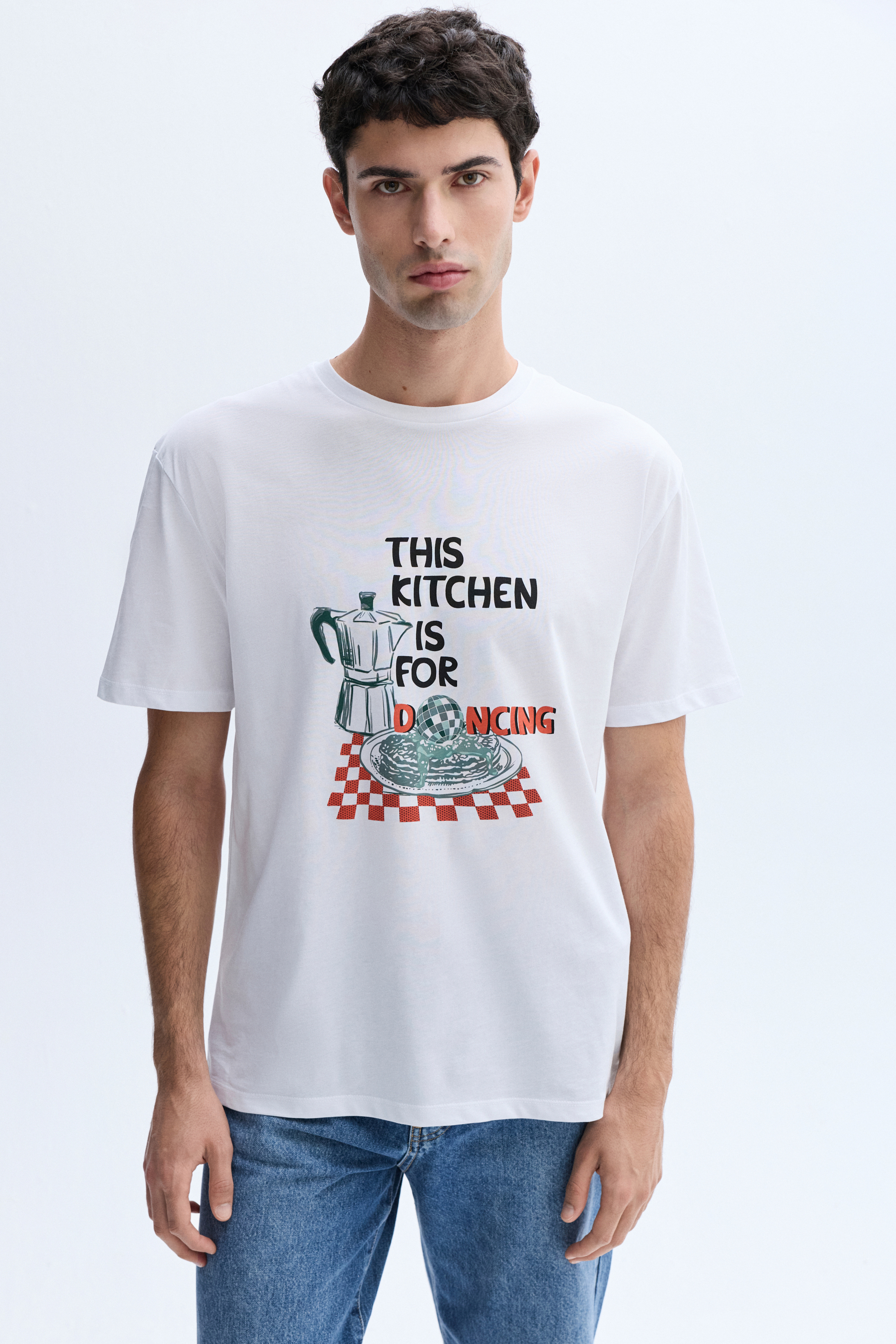 COMFORT FIT BASKILI BİSİKLET YAKA T-SHIRT