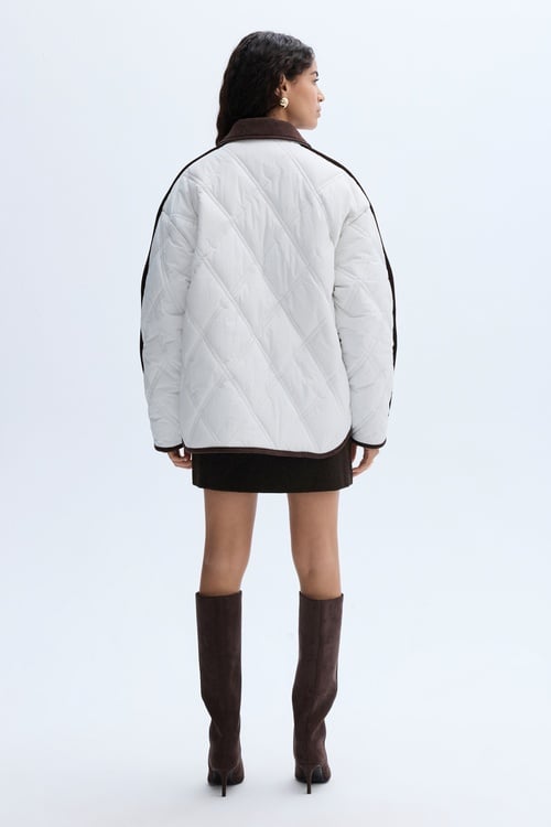 KADİFE YAKA KAPİTONELİ PUFFER MONT