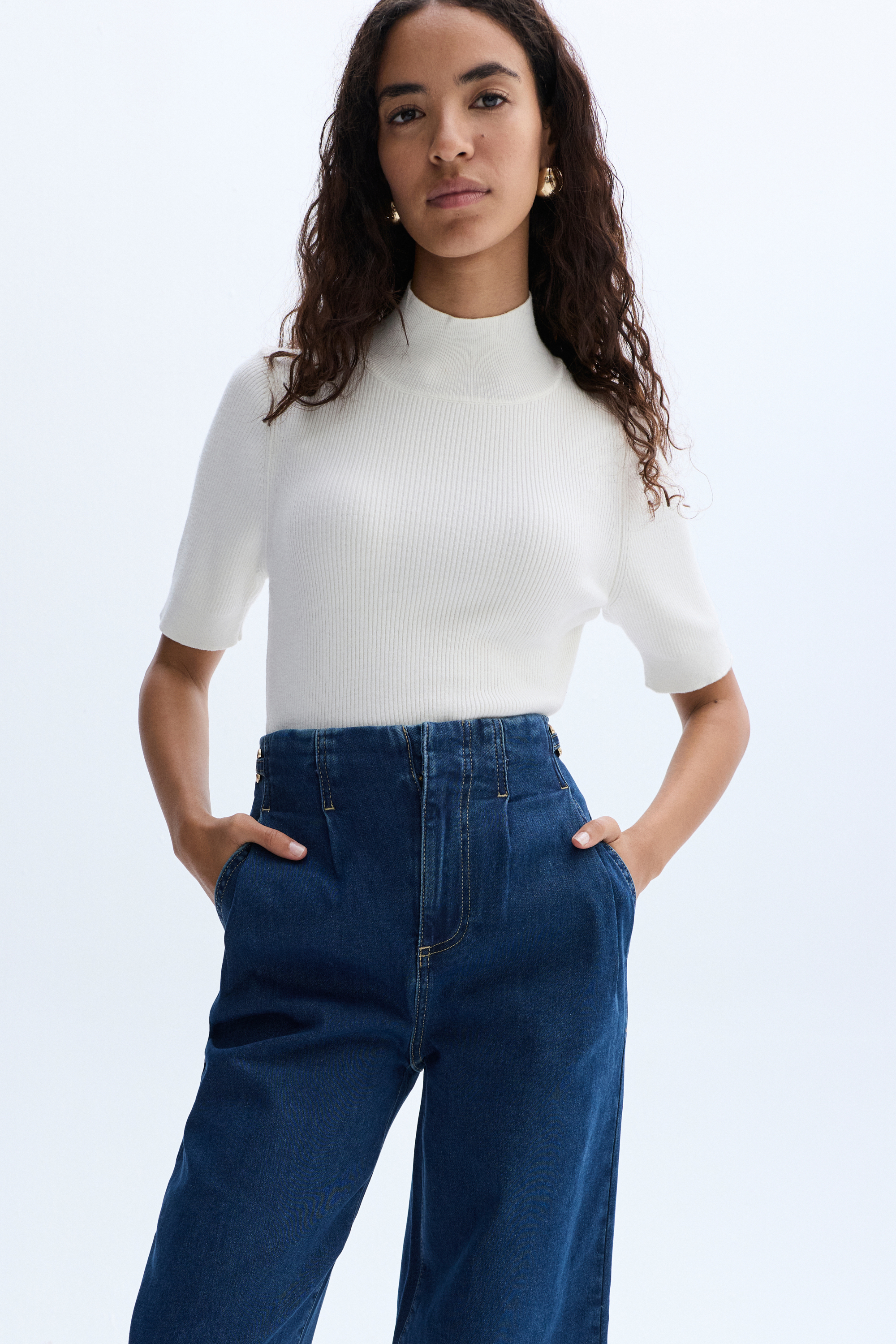 ZİNCİR DETAYLI PİLELİ WIDE LEG JEAN PANTOLON