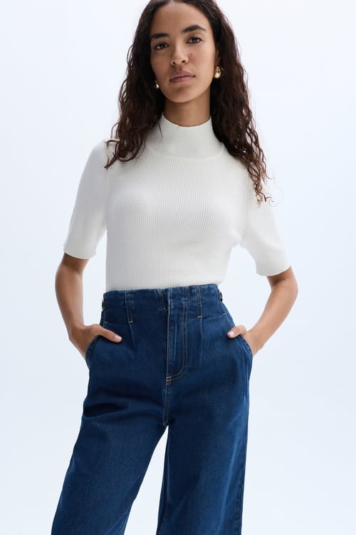 ZİNCİR DETAYLI PİLELİ WIDE LEG JEAN PANTOLON