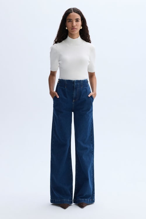 ZİNCİR DETAYLI PİLELİ WIDE LEG JEAN PANTOLON