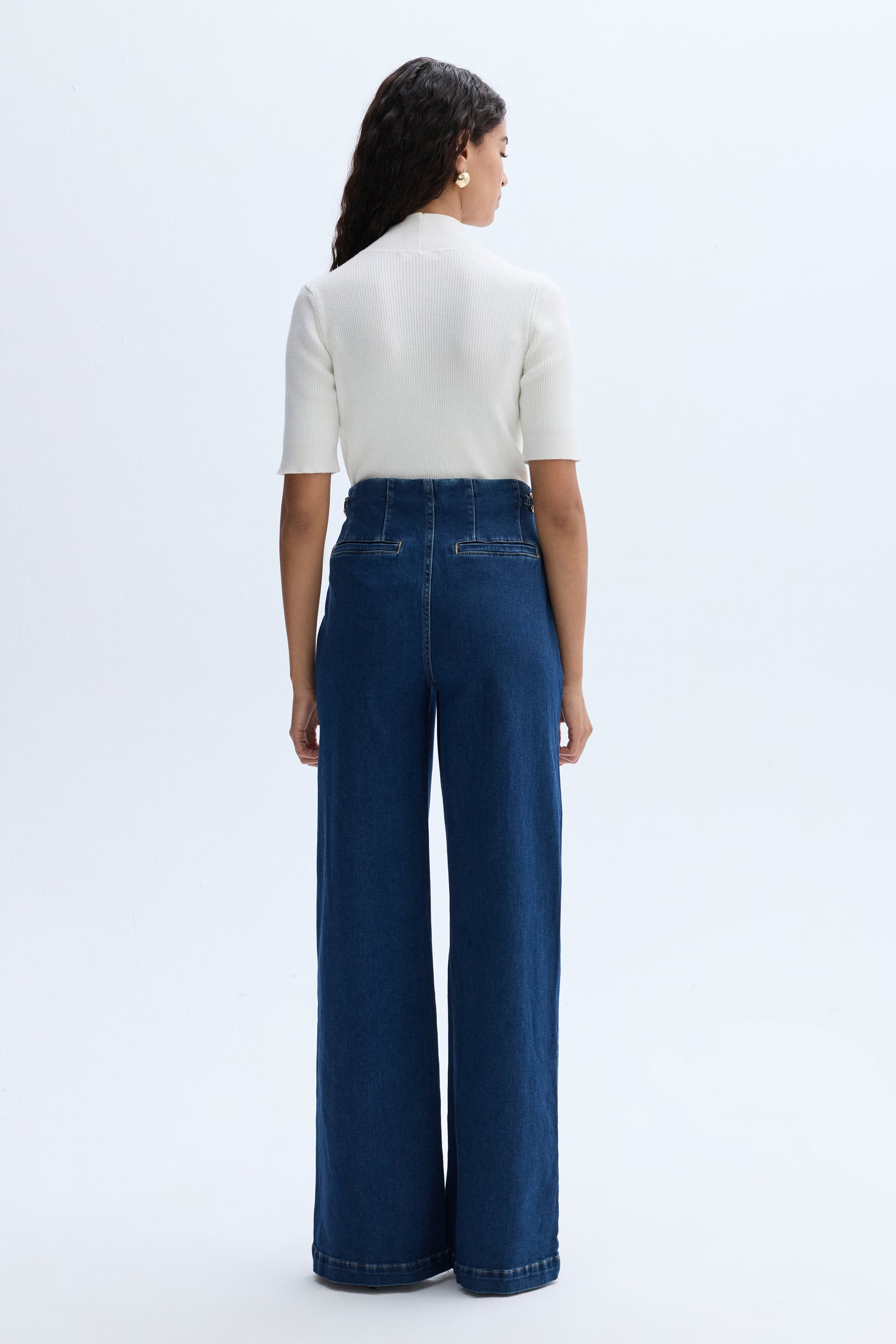 ZİNCİR DETAYLI PİLELİ WIDE LEG JEAN PANTOLON