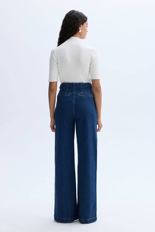 ZİNCİR DETAYLI PİLELİ WIDE LEG JEAN PANTOLON