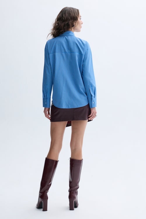 ÇİZGİLİ CEPLİ UZUN KOLLU GÖMLEK