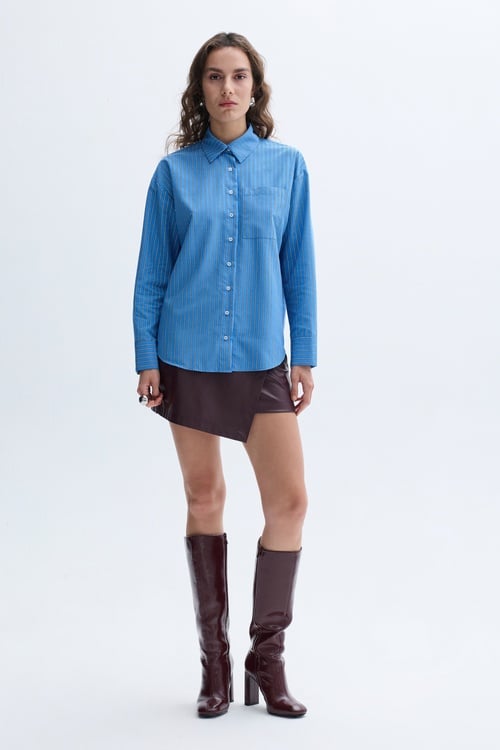 ÇİZGİLİ CEPLİ UZUN KOLLU GÖMLEK