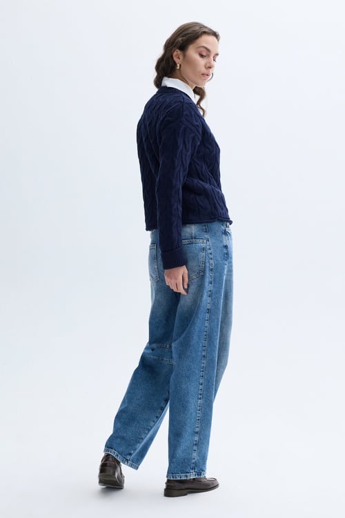 LOOSE FIT ÖRGÜLÜ BİSİKLET YAKA TRİKO KAZAK