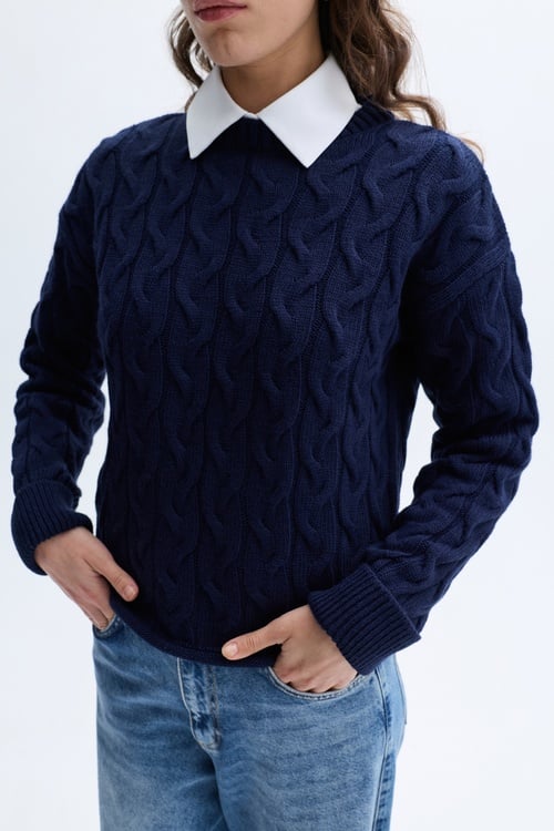 LOOSE FIT ÖRGÜLÜ BİSİKLET YAKA TRİKO KAZAK