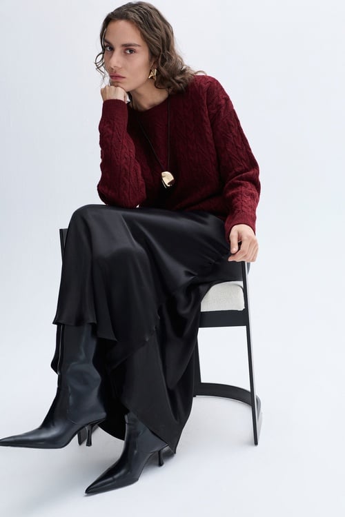 SAÇ ÖRGÜLÜ BİSİKLET YAKA KAZAK