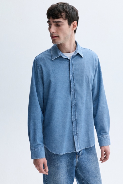 REGULAR FIT UZUN KOLLU KADİFE DOKULU GÖMLEK