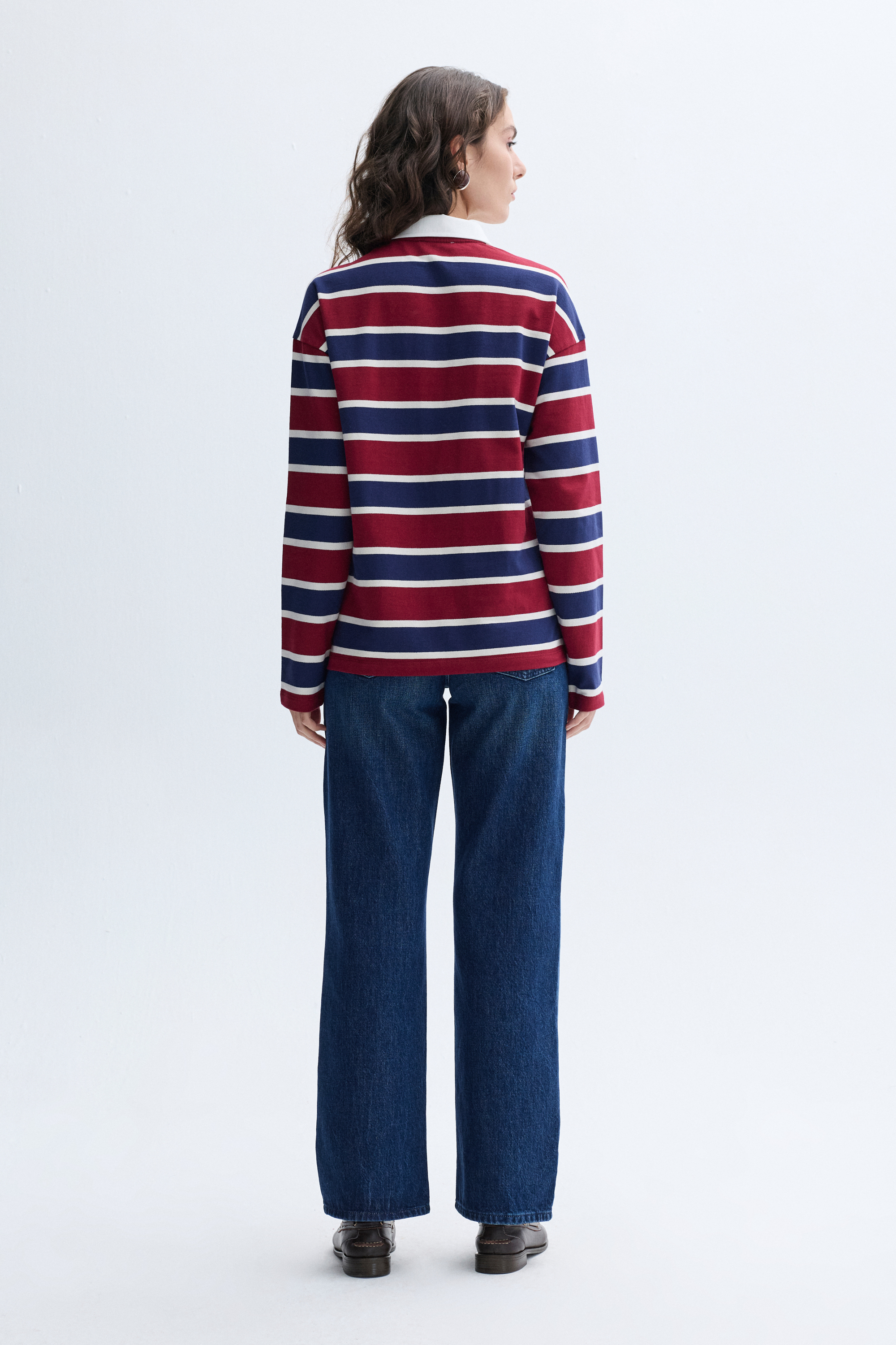 LOOSE FIT ÇİZGİLİ POLO YAKA SWEATSHIRT