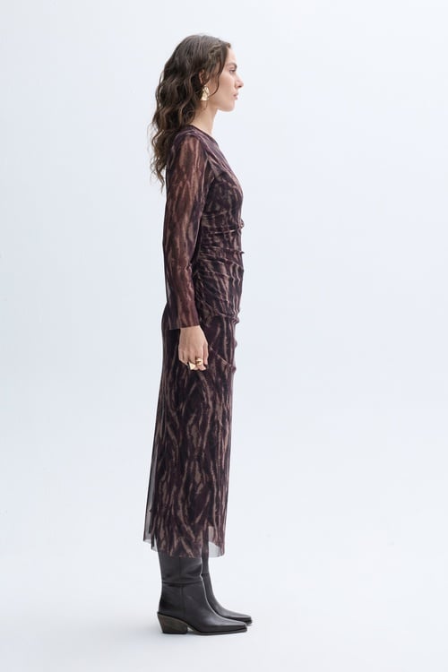  BASKILI DAR UZUN ELBİSE