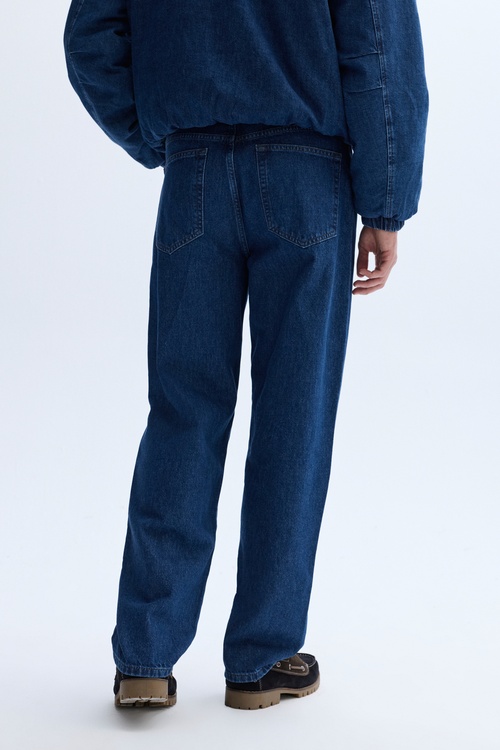  Erkek Koyu İndigo Loose Fit Jean Pantolon