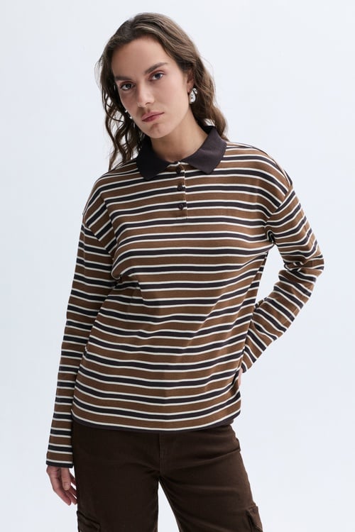 ÇİZGİLİ POLO YAKA SWEATSHIRT