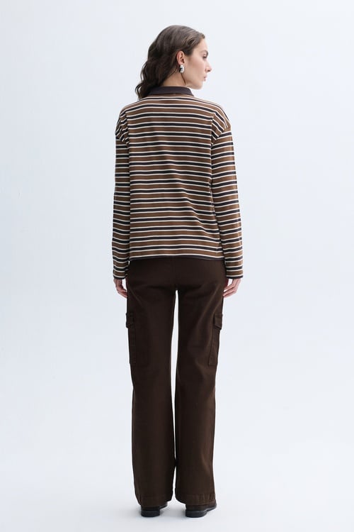 ÇİZGİLİ POLO YAKA SWEATSHIRT