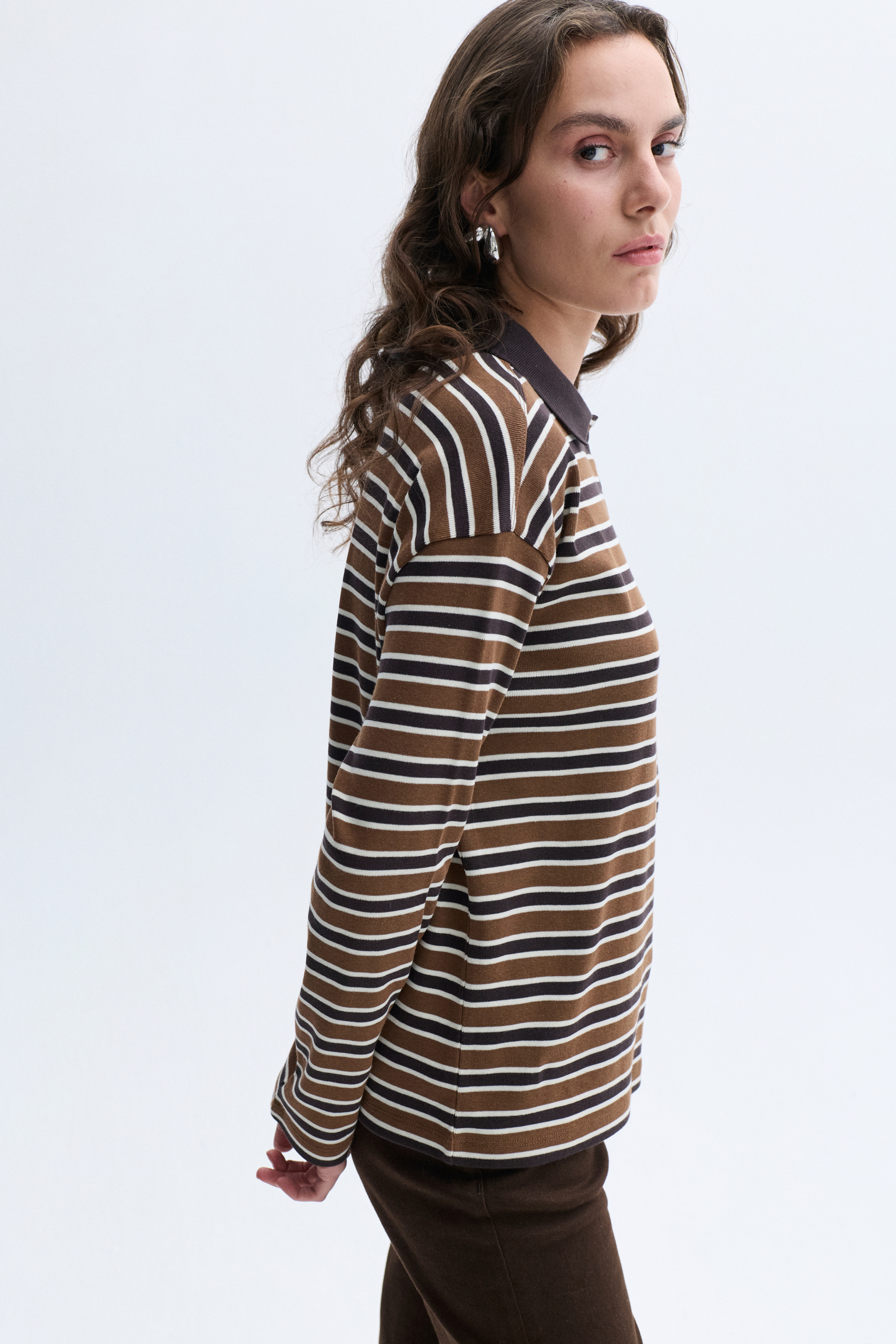 ÇİZGİLİ POLO YAKA SWEATSHIRT