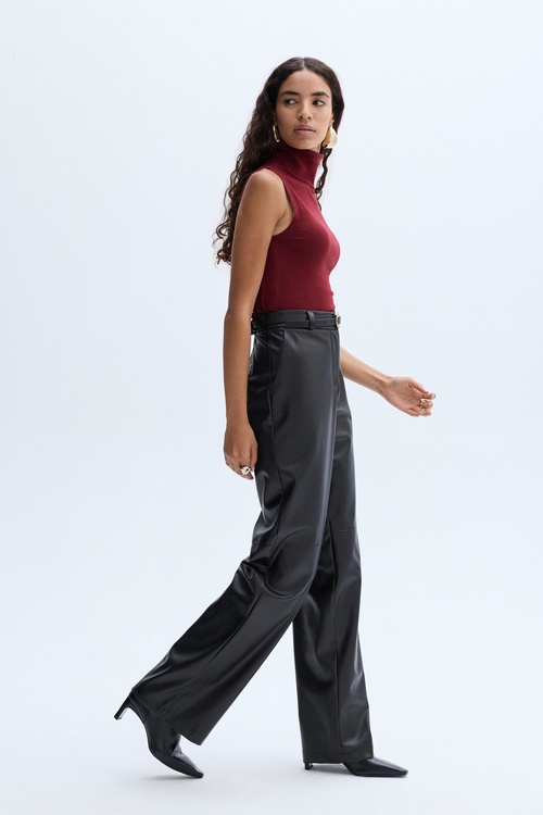  STRAIGHT FIT DERİ GÖRÜNÜMLÜ PANTOLON