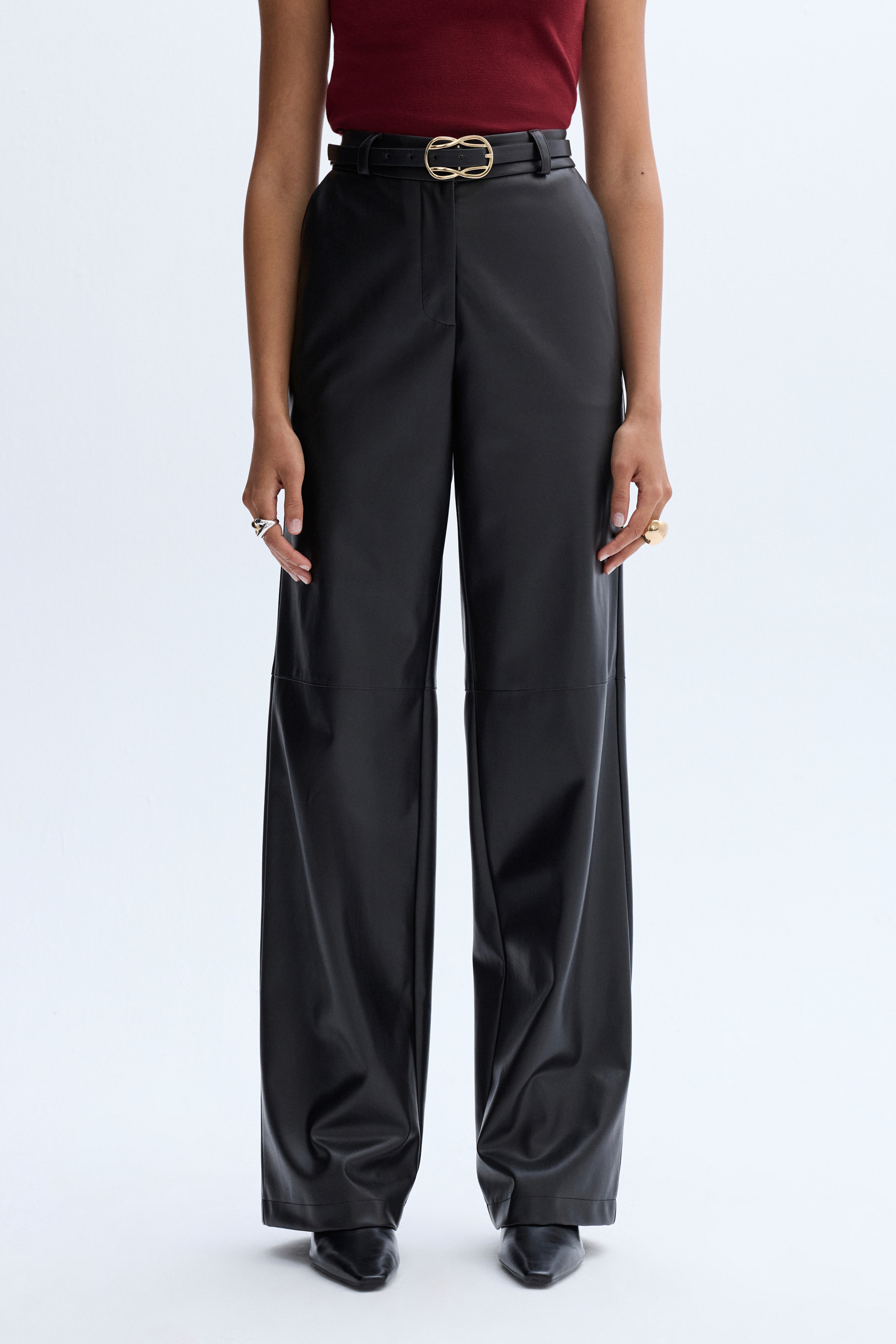 STRAIGHT FIT DERİ GÖRÜNÜMLÜ PANTOLON