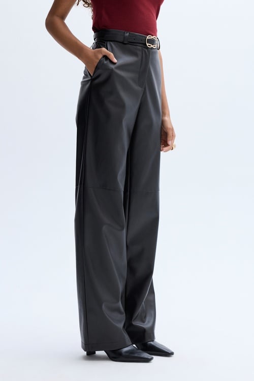 STRAIGHT FIT DERİ GÖRÜNÜMLÜ PANTOLON