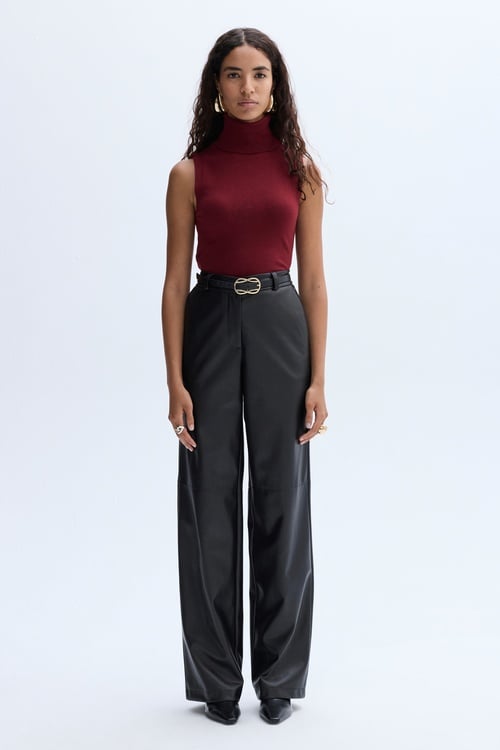 STRAIGHT FIT DERİ GÖRÜNÜMLÜ PANTOLON